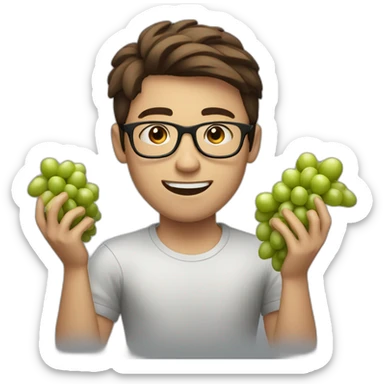 Brown-haired, bitter young man with glasses throwing grapes sticker