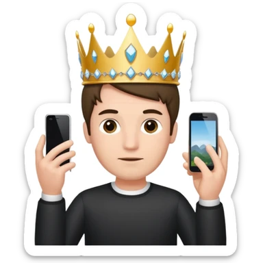 a guy holding an smartphone with both hands in landscape mode(horizontally) in front of his forehead like if it was a tiara sticker