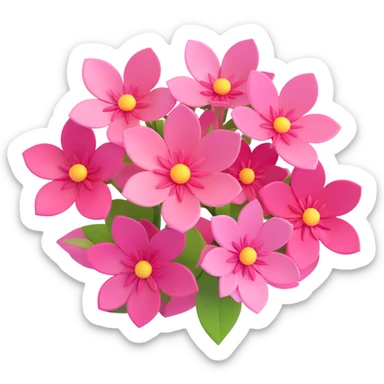 Add more volume and depth to the 3D iOS emoji style pink flower cluster. Enhance shading, highlights, and shadows to make the petals and centers appear more dimensional and realistic, while keeping the soft, glossy 3D look and white background. sticker