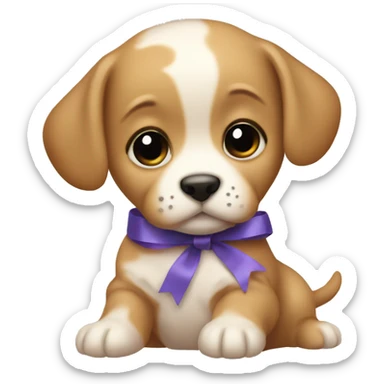 a baby puppy with a ribbon hairpin sticker