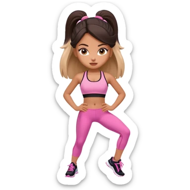 generate a pretty bratz girl in gym clothes doing workout sticker