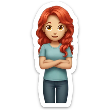 the girl with red hair folded her hands into a heart sticker