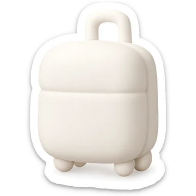 white suitcase on wheels, mochi style, side view, soft shadows and highlights, pure white color, transparent background, no decoration sticker