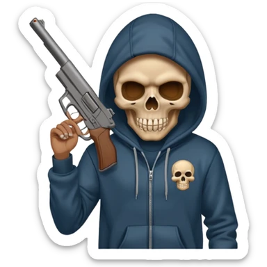 skull with gun wearing a hoodie sticker