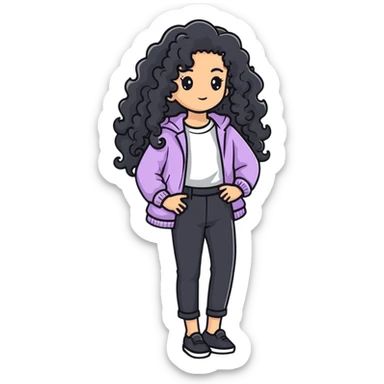 Stylish girl with long curly hair in fashionable outfit sticker