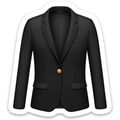 Minimal aesthetic emoji-style black blazer illustration, clean design, soft rounded shapes, matte fabric texture, subtle highlights and shadow, white or transparent background, centered, elegant fashion icon, high detail sticker