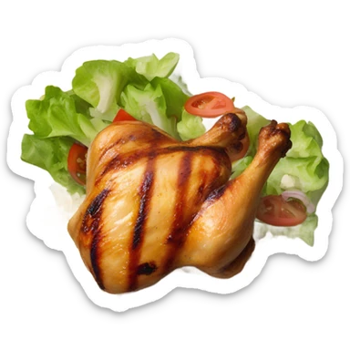 Grilled chicken, rice, salad, on a plate sticker