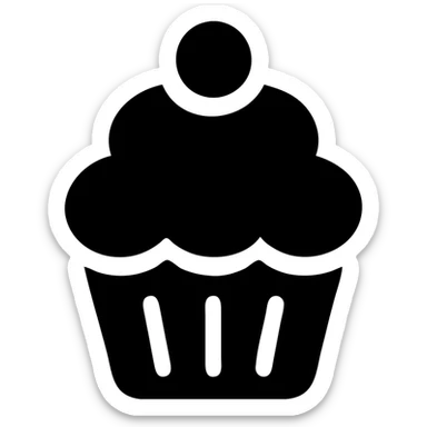 A cupcake with pink frosting, big eyes, two teeth, and a lit candle on top sticker