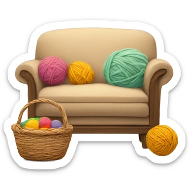 Cozy sofa + yarn balls in a basket sticker