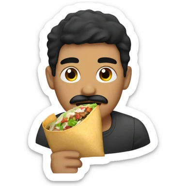 Latin Man with straight black hair and mustache eats burrito sticker