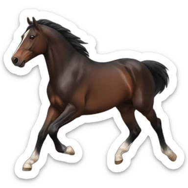galloping dark bay horse with small headmark sticker