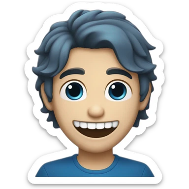 Un jeune homme brun les cheveux bleus qui sourit avec des dents de vampire sticker