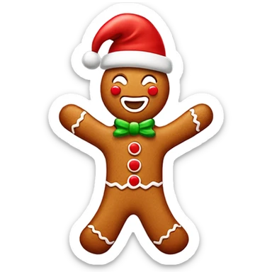 Cute happy gingerbread man wearing a Christmas hat sticker