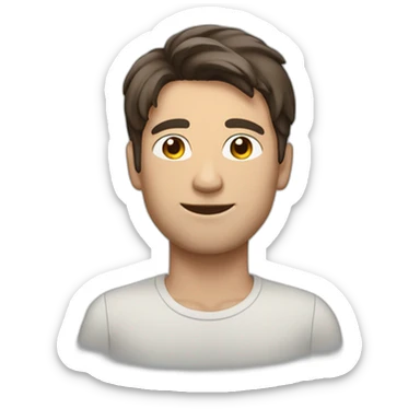 shaved white man with messy mid long dark brown hair posing victory  sticker