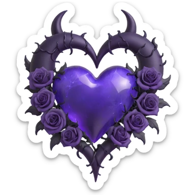 gothic heart purple glass crescent moon black roses devil tail wrapped around heart sparkling stardust electric lightning heavy rain shattered glass sticker