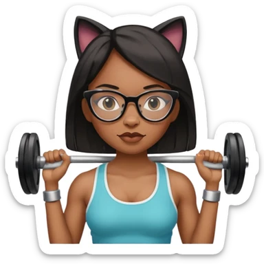 Negra,cabelo liso,óculos com armação de gato segurando peso de academia sticker