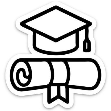 rolled parchment with a graduation cap on top, outline style sticker