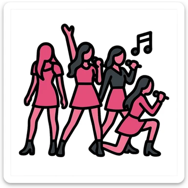 Blackpink group silhouette, dynamic pose, pink and black, music theme sticker