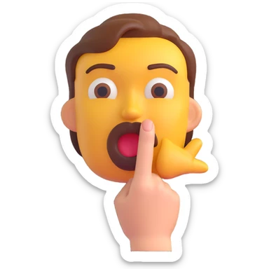3D emoji of a face with finger in front of lips, making a 'shush' gesture sticker