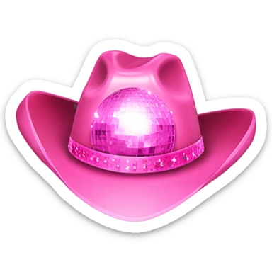 Pink disco ball with pink cowboy hat on top sticker
