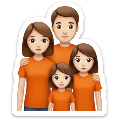family aill white / browm hair / orange t-shirt sticker