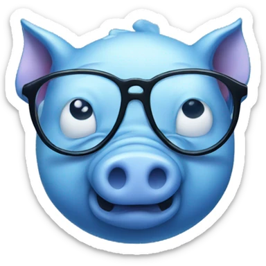 Blue pig with glassed sticker