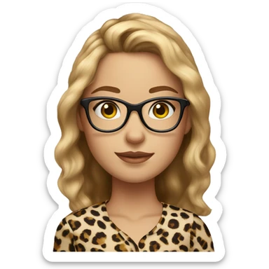 girl with brown hair and blonde highlights and cat eye glasses and cheetah print shirt sticker