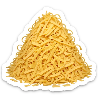 realistic shredded cheese, pile or scatter, thin irregular shreds, pale yellow to golden, curly soft texture, fresh, not dry or clumped, no packaging, bowl, dish, or faces, clean 3D, soft lighting, transparent background, emoji scale sticker