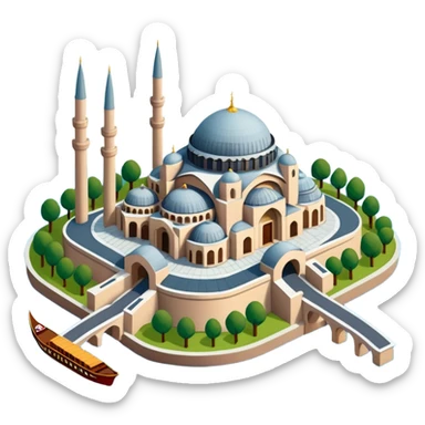 Isometric illustration of Istanbul, featuring Hagia Sophia and Istanbul bridge paint photorealistic style sticker