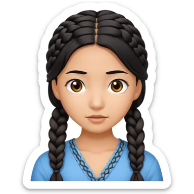 very tan Asian girl with black hair and dark brown eyes, braided hair sticker