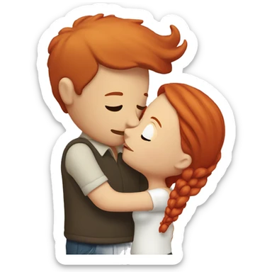 man kissing woman with red hair sticker