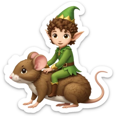 ttiny forest elf short tight curly brown hair riding mouse sticker