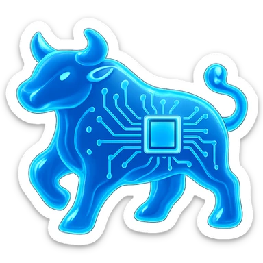 Make the abstract bull silhouette even more abstract with luminous blue tech circuitry details, in glossy circuit style. sticker