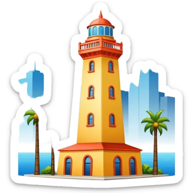 California Tower in San Diego, simple outline, cheerful expression sticker