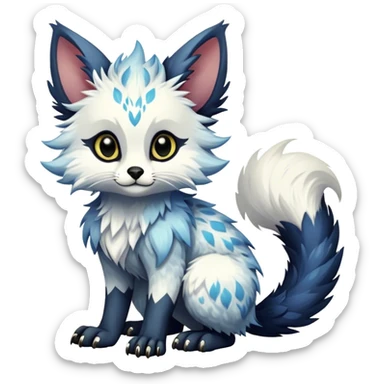 Epic Feral Rare Fantasy shiny edgy cool fluffy Vernid-Trico-species-hybrid-animal by LiLaiRa, random markings, tufted tail, tufted ears, full body sticker