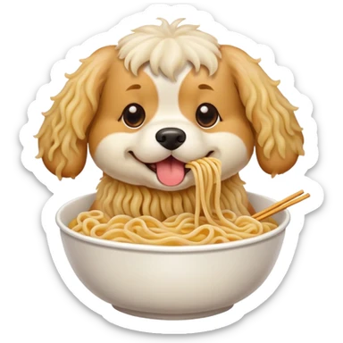 A dog eating noodles  sticker