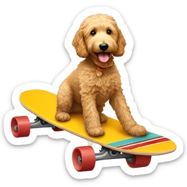 Goldendoodle riding a long board sticker