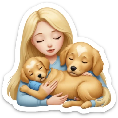 Girl cuddling dog to sleep  sticker