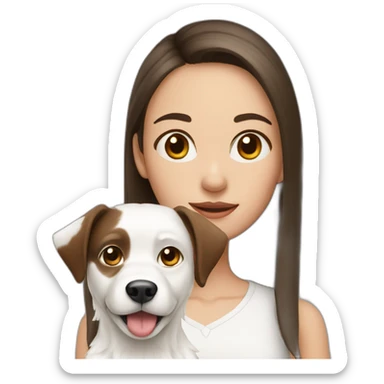Brunette girl and pointy ears White dog sticker