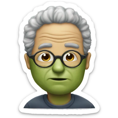 man with broccoli hair and glasses kissing an aged man sticker
