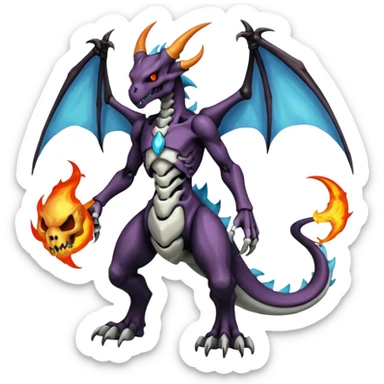Shiny Horned Badass Edgy Gloomy Evil Spectral Dusky Spooky Skeletal Cool Hot Stylish Handsome Duskull-Darkrai-Charizard-Genesect-Fakémon-fusion (full body) sticker