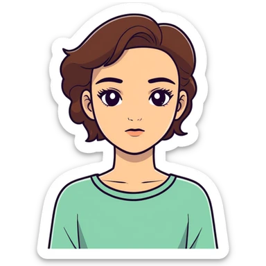girl with brown hair and thick eyebrows and medium skin sticker