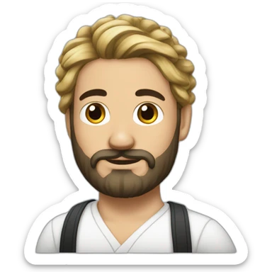 French man with a hair bun and black beard sticker