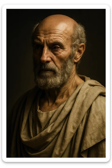 cinematic, realistic portrait of Hippocrates, the father of medicine, in dramatic clinical lighting, vertical 2:3 aspect ratio sticker
