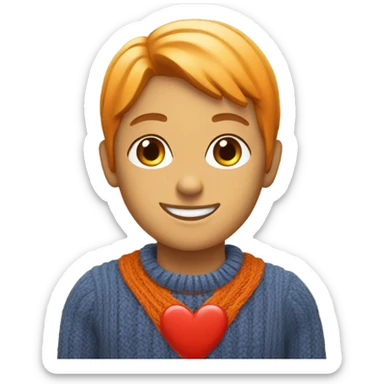 orange sweater with a red heart in the middle sticker