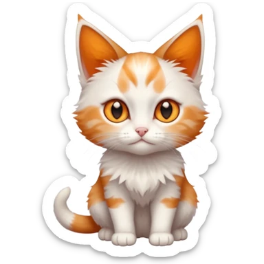 full body of very small + skinny ginger and white kitten with deep orange eyes and triangular shaped face sticker