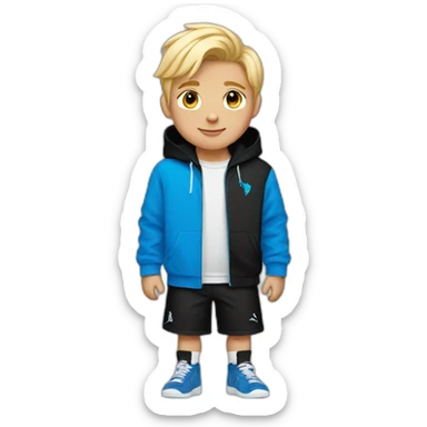 Boy with a black puma hoodie And blue shorts And blonde hair sticker