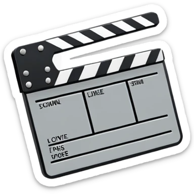 movie clapperboard with geometric outline, precise thin black lines and only one diagonal line crossing through, clean design sticker