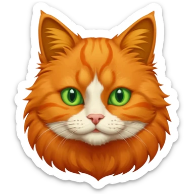 orange cat missing one an eye and with one green eye, with an orange patch of fur near his nose sticker