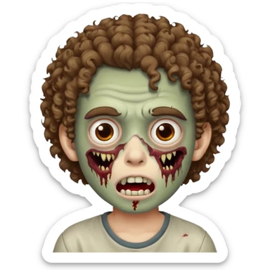 menino com cabelo cacheado e olhos marrons, com boca de zumbi sticker